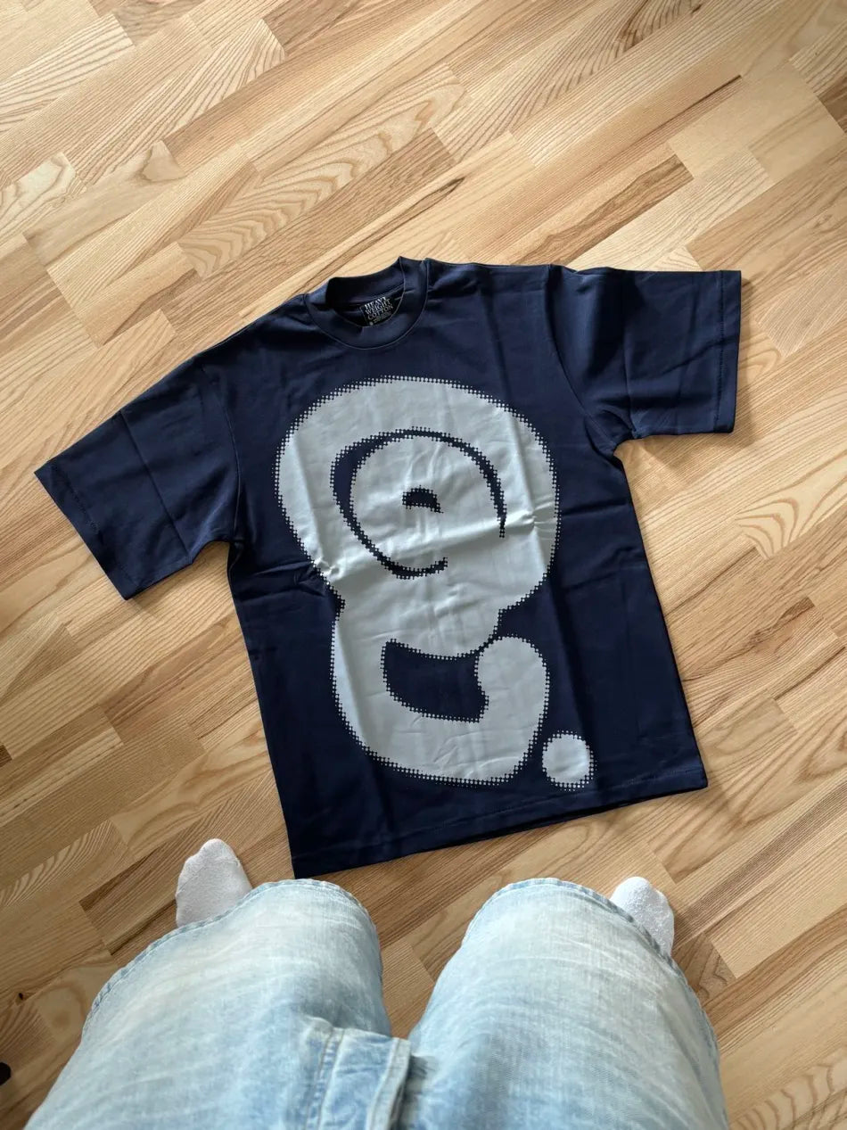 Quratee Grey Halftone Logo Tee (Navy)